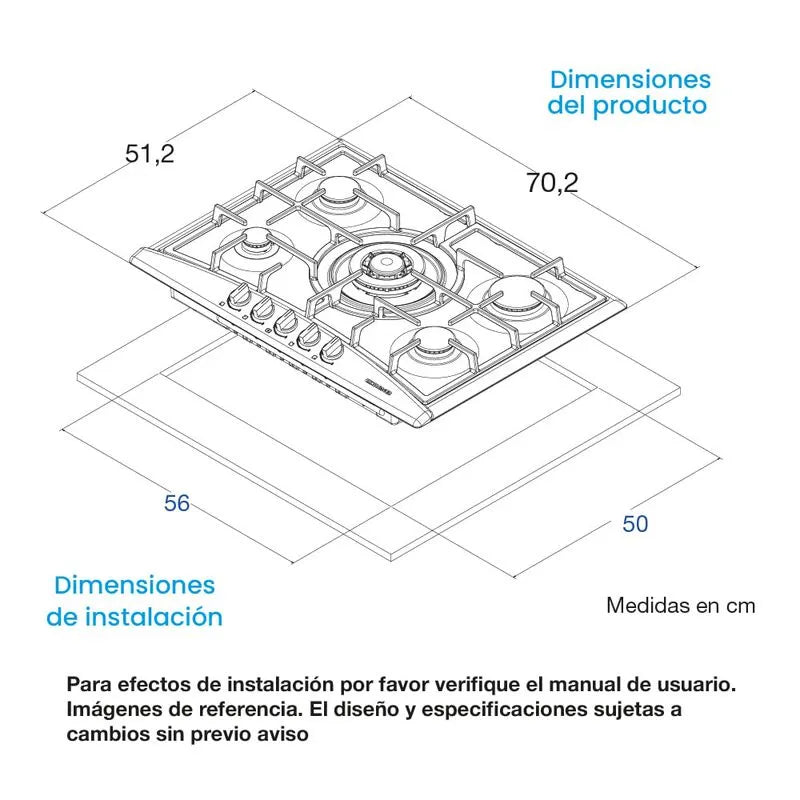 Estufa de Empotrar Challenger 70 cm 5 Pts Gas Natural - SA-6170-EI