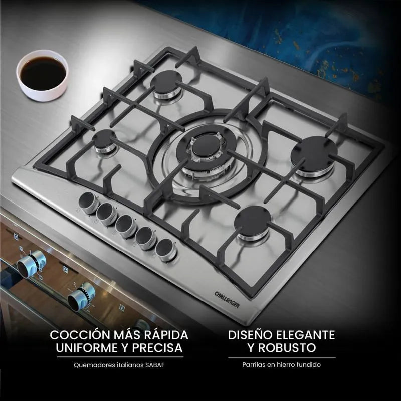 Estufa de Empotrar Challenger 70 cm 5 Pts Gas Natural - SA-6170-EI