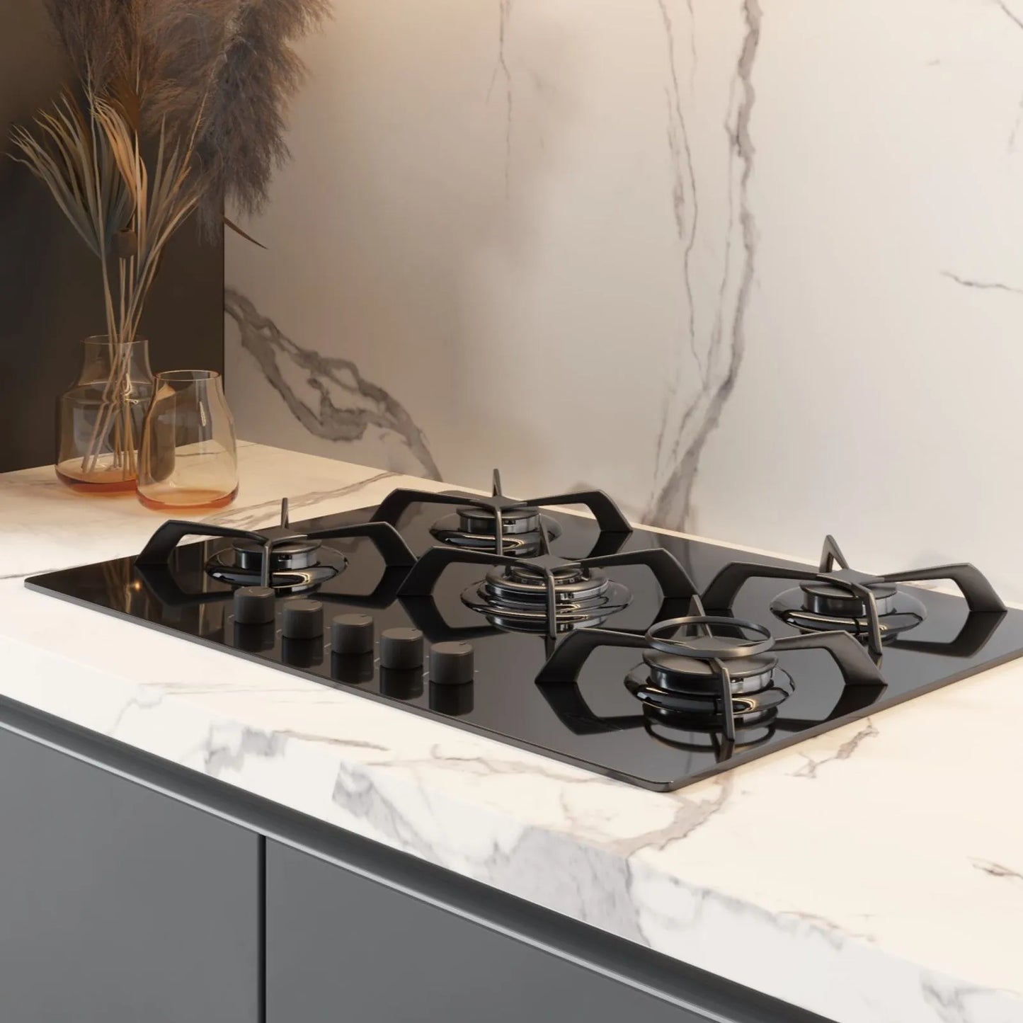 Estufa de Empotrar APL Haceb de 5 puestos a Gas Natural Negra -CUB APL CG 76 CRISTAL 5P MF GN