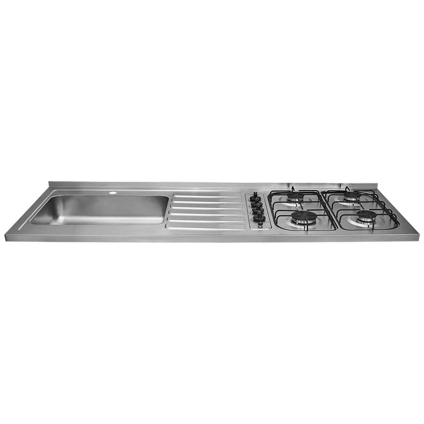 Mesón Haceb de 1.50 metros pozuelo izquierdo de 4 puestos a gas natural Inox - MESON OVATA 1.50 INOX ML 4PI EE GN 1 OR - Logística Haceb