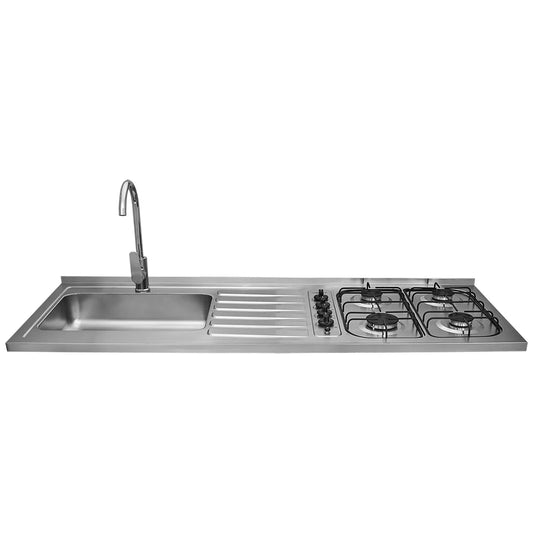 Mesón Haceb de 1.50 metros pozuelo izquierdo de 4 puestos a gas natural Inox - MESON OVATA 1.50 INOX ML 4PI EE GN 1 OR - Logística Haceb