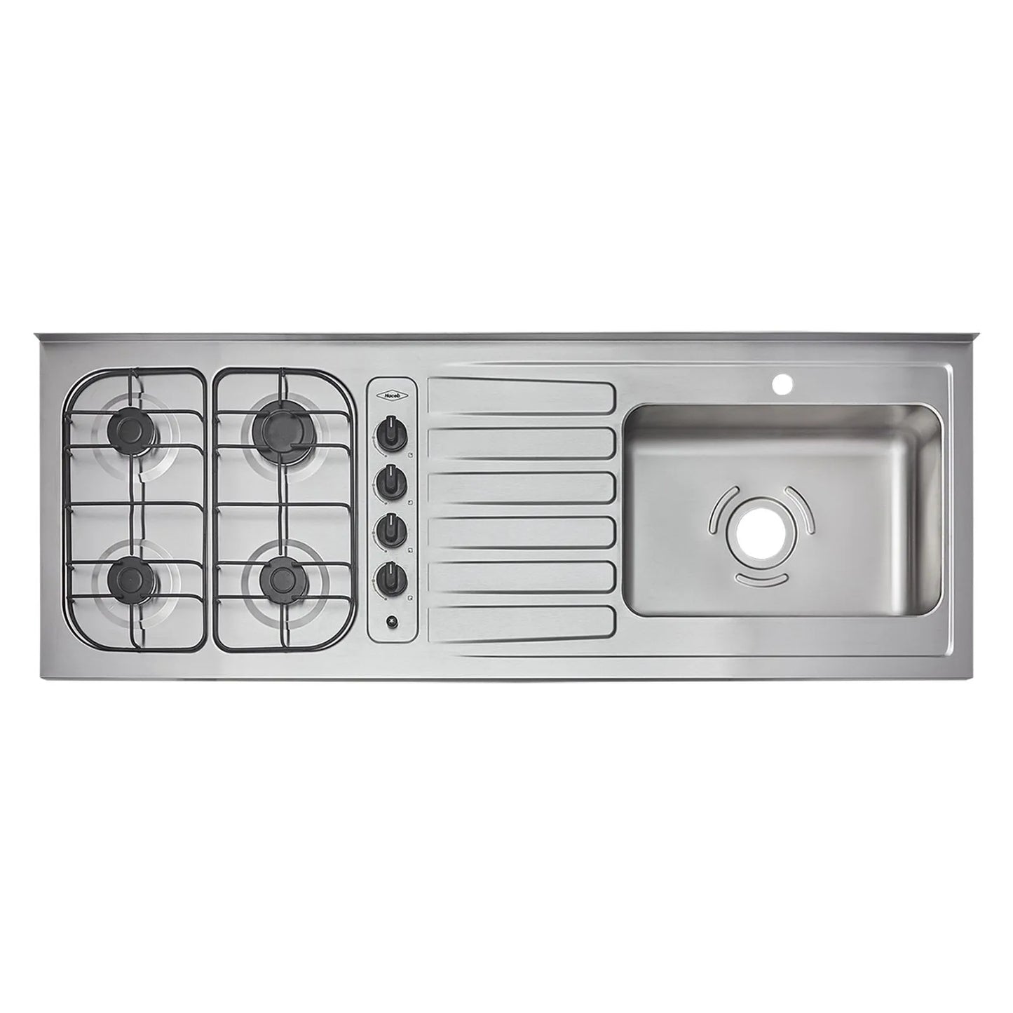 Mesón Haceb de 1.50 metros pozuelo derecho de 4 puestos a gas natural Inox - MESON OVATA 1.50 INOX ML 4PD EE GN 1 OR - Logística Haceb