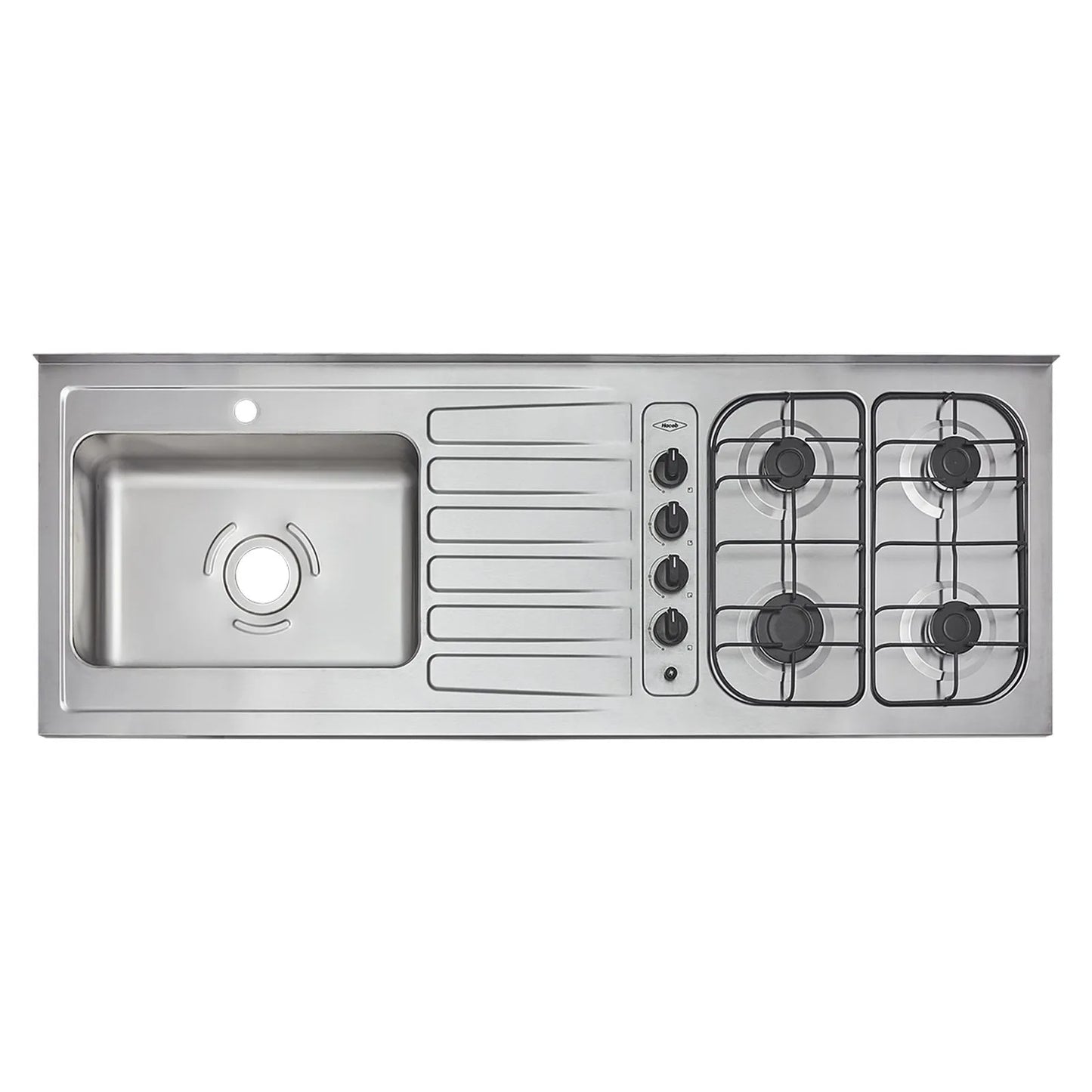 Mesón Haceb de 1.50 metros pozuelo izquierdo de 4 puestos a gas natural Inox - MESON OVATA 1.50 INOX ML 4PI EE GN 1 OR - Logística Haceb