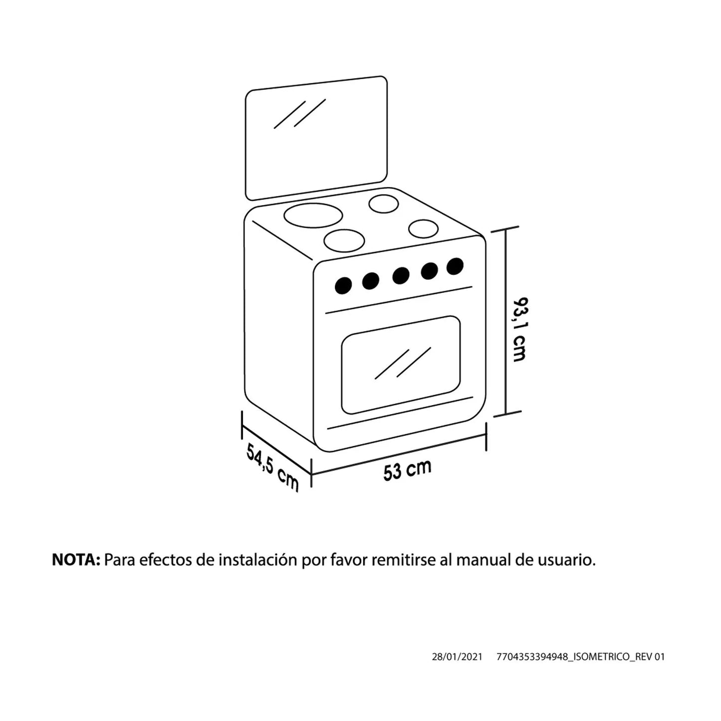Estufa Romero Haceb de 4 puestos 50 cm a Gas Natural Plata - ESTUFA ROMERO 50-V MIX 3X1 GN PL - Logística Haceb