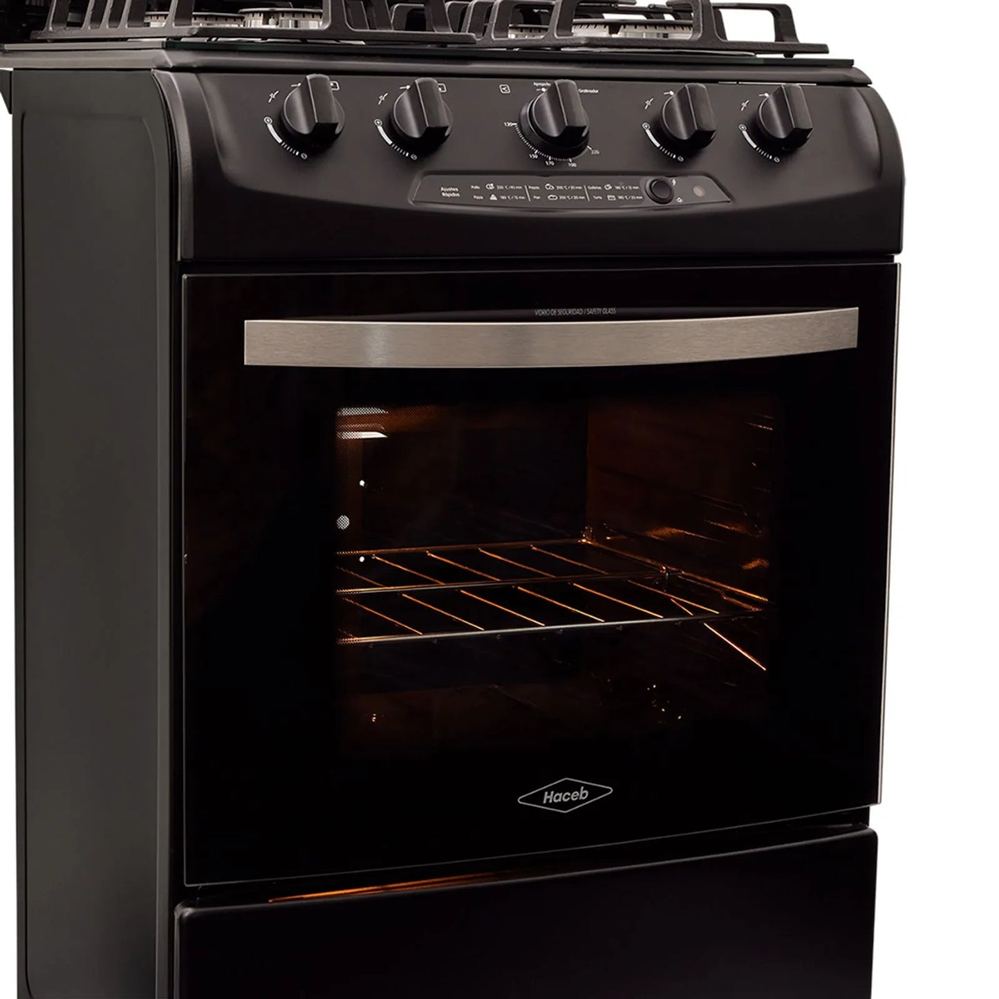 Estufa de piso en cristal Haceb de 60 cm gas natural negro - EST CRISTAL 60-T GN NE- Logística Haceb