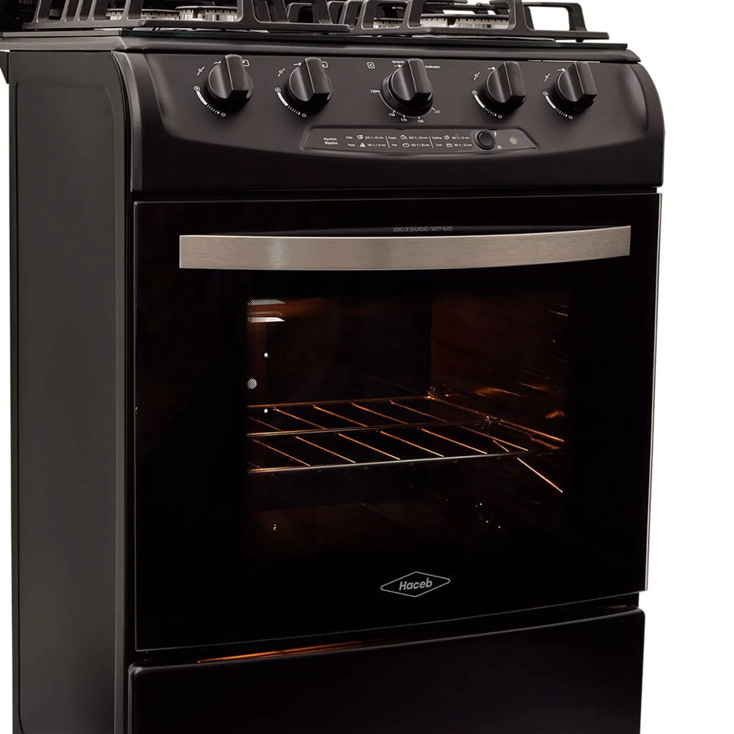 Estufa de piso en cristal Haceb de 60 cm gas propano negro - EST CRISTAL 60-T GP NE- Logística Haceb