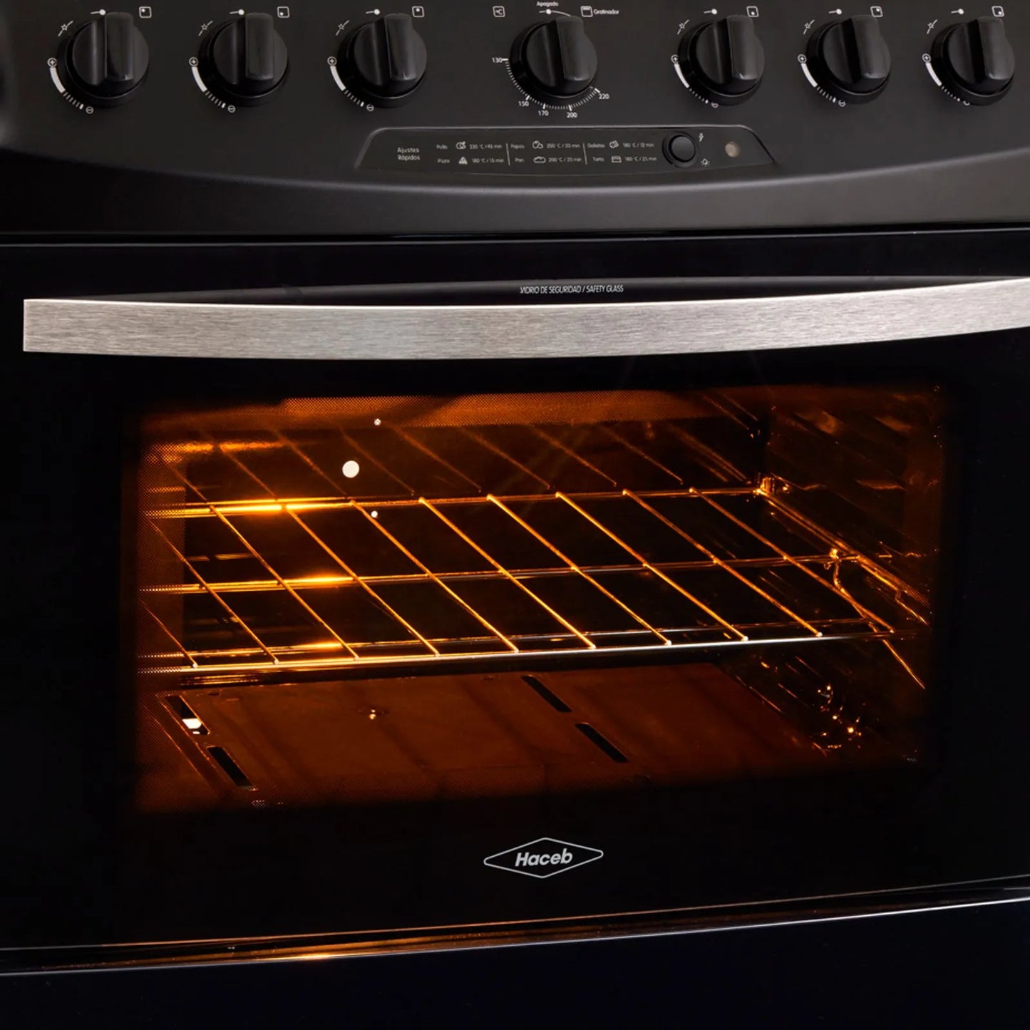 Estufa de piso en cristal Haceb de 76 cm gas natural negro - EST CRISTAL 76-T GN NE- Logística Haceb