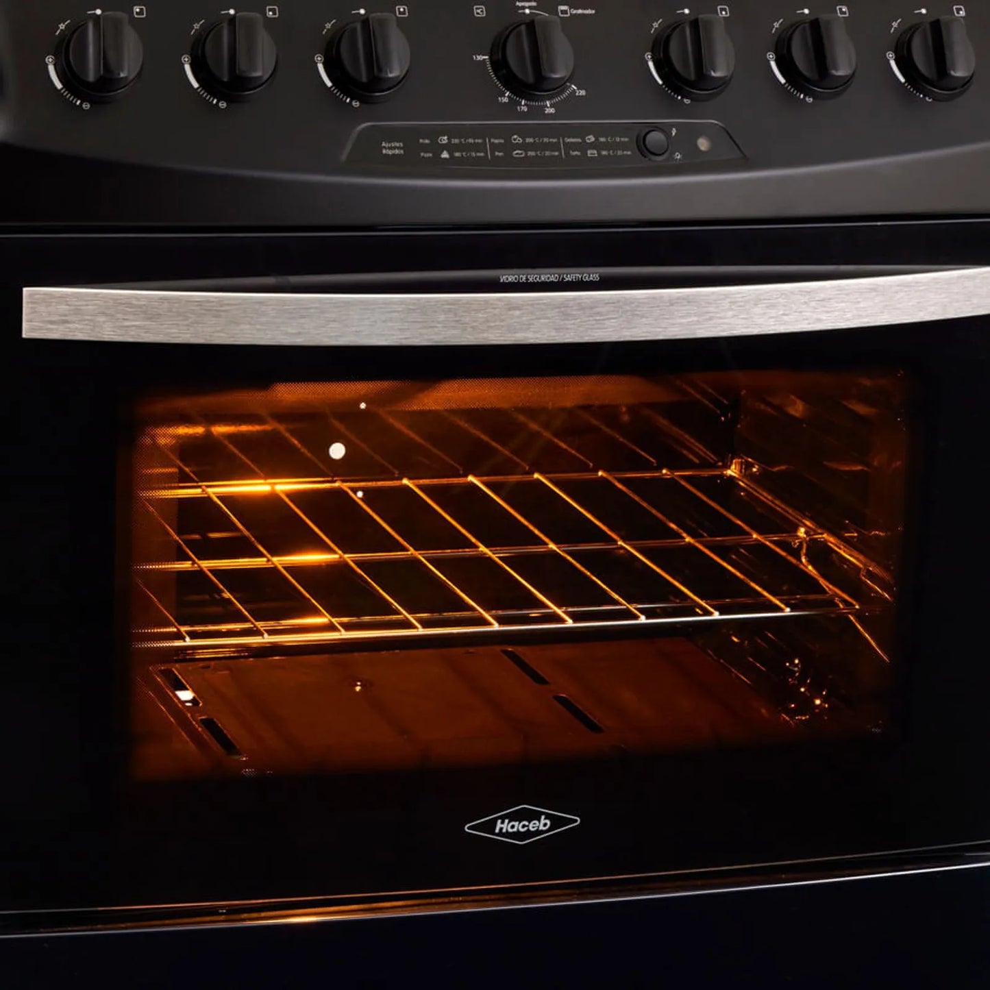 Estufa de piso en cristal Haceb de 76 cm gas propano negro- Logística Haceb