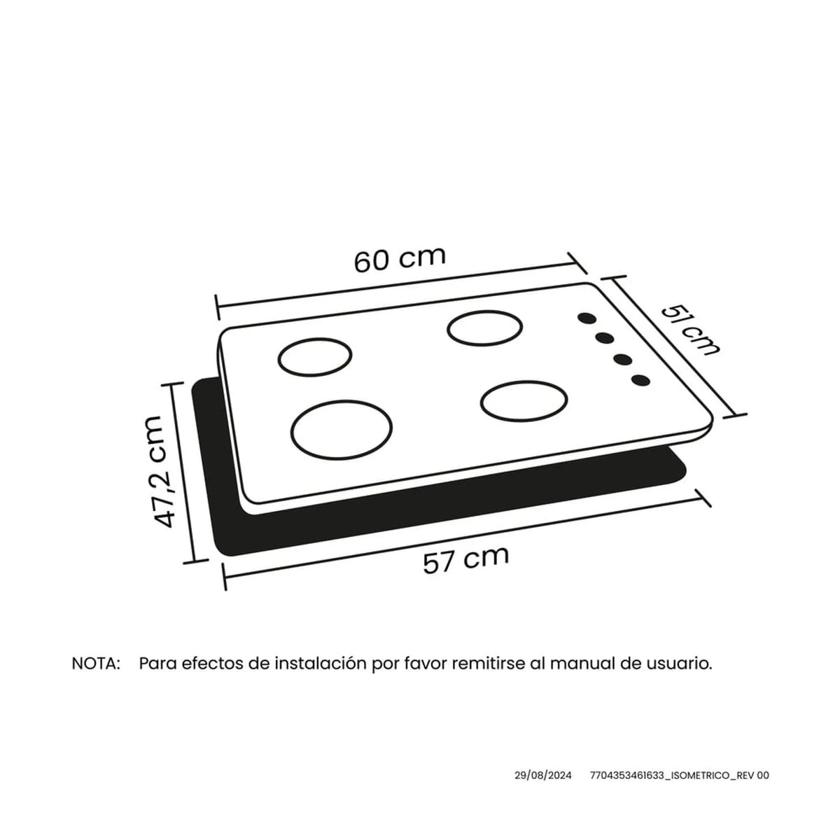 Estufa de Empotrar TO Haceb de 4 puestos de 60X51 cm a Gas Natural Inox - CUB TO 60-51 INOX PL GN - Logística Haceb