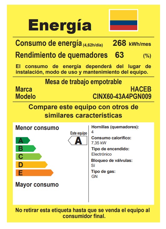 Estufa de Empotrar TO Haceb de 4 puestos AL de 60 X 43 cm en Alambrón a Gas Natural Inox - CUB TO 60-43 INOX AL GN
