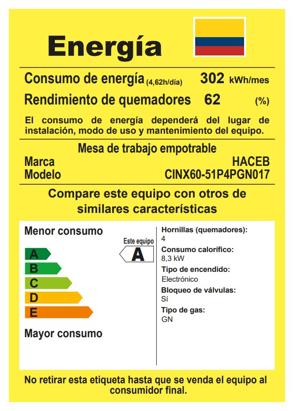 Estufa de Empotrar TO Haceb de 4 puestos de 60X51 cm a Gas Natural Inox - CUB TO 60-51 INOX PL GN