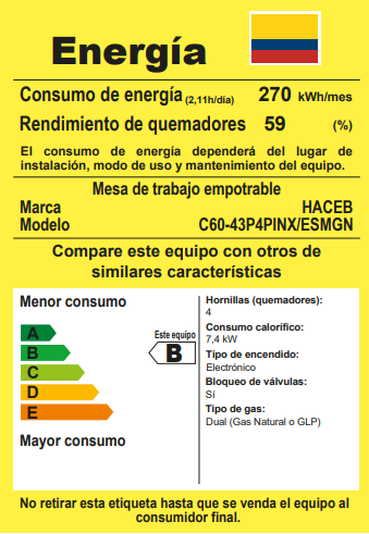Estufa de Empotrar CG Haceb de 4 puestos de 60X43 cm a Gas Natural Esmaltada negra -CUB CG 60-43 ESM NEGRA ML GN