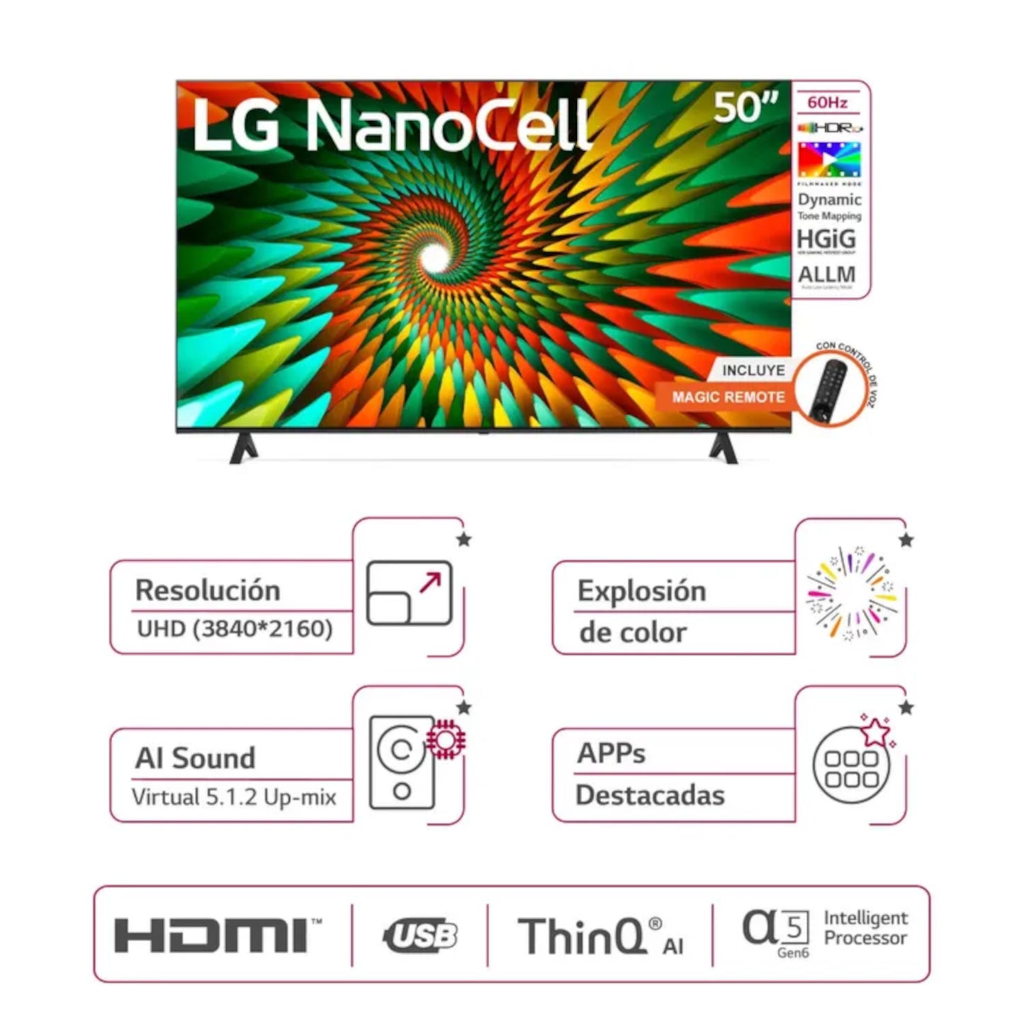 TELEVISOR LG 55" PULGADAS 139 CM 55NANO77SRA 4K UHD NANOCELL SMART TV - IMAGEN 4K ULTRA HD, TECNOLOGÍA NANOCELL Y FUNCIONES INTELIGENTES