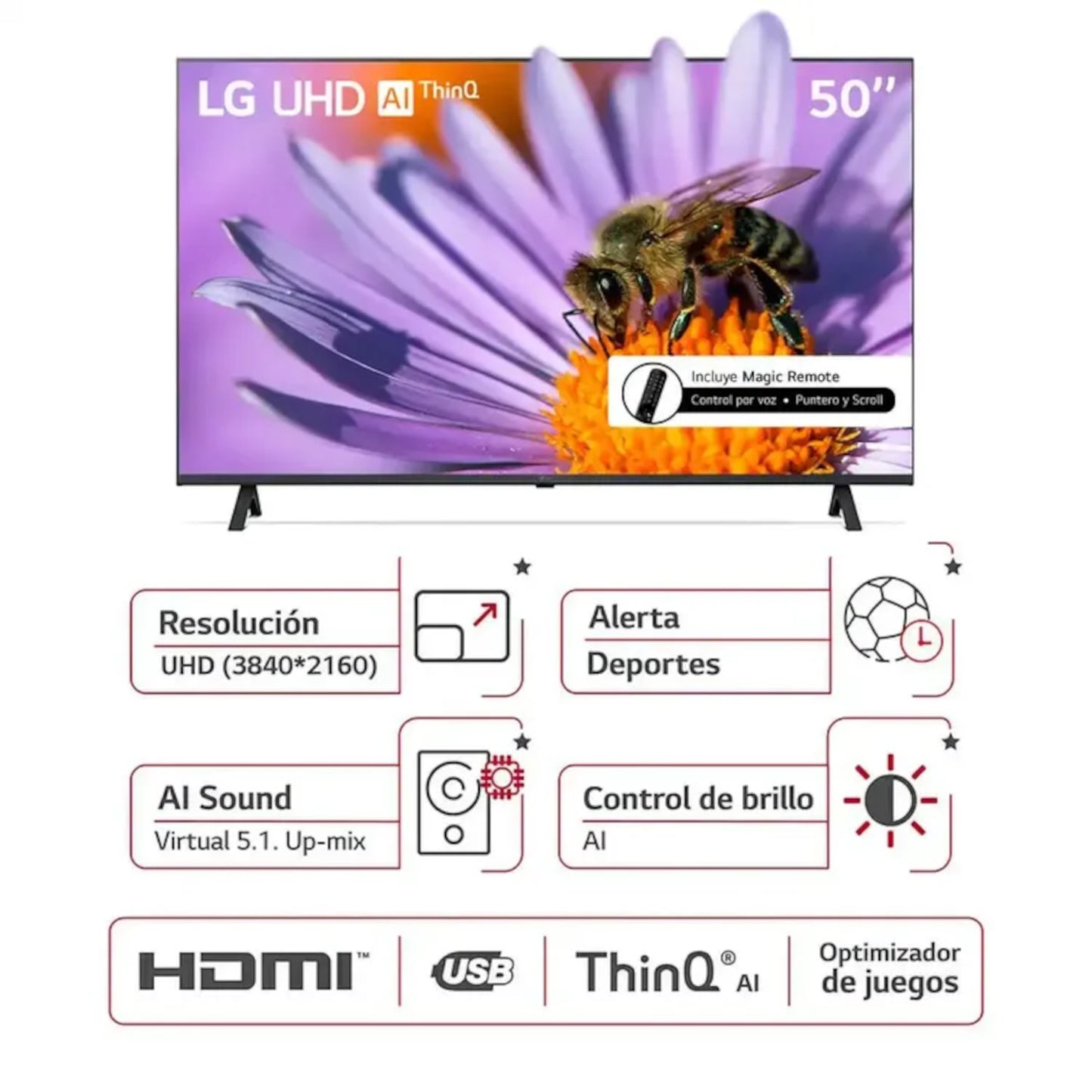 TELEVISOR LG 50" PULGADAS 126 CM 50UR8750PSA 4K UHD SMART TV - CALIDAD DE IMAGEN 4K ULTRA HD, TECNOLOGÍA AVANZADA Y FUNCIONES INTELIGENTES