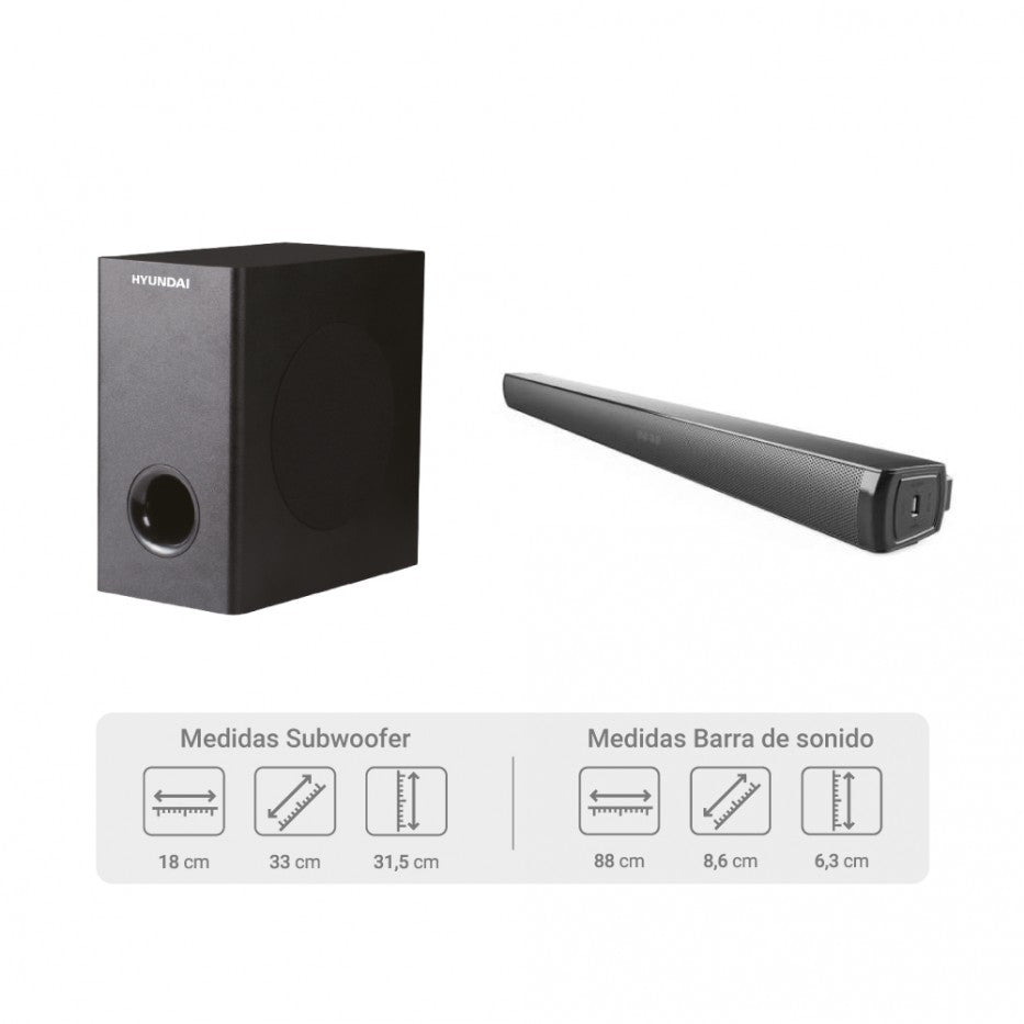 BARRA DE SONIDO HYUNDAI HYSB336W 160 WATTS NEGRO