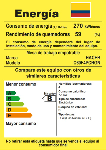 Estufa de Empotrar Cristal Haceb de 4 puestos a Gas Natural - ASL60-CRISTAL-GN