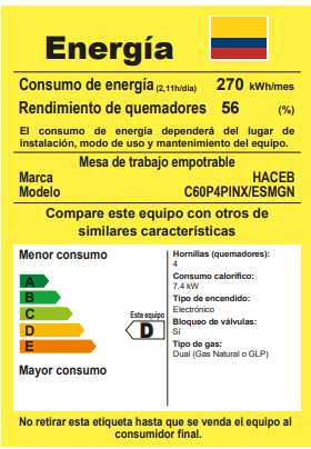 Estufa de Empotrar CG Haceb de 4 puestos de 60 cm a Gas Natural Esmaltada Negra- CUB CG 60 ESM NEGRA ML GN