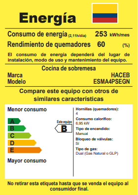 Estufa de mesa Avellana Haceb 4 puestos a Gas Natural Plata - EM AVELLANA T GN PL