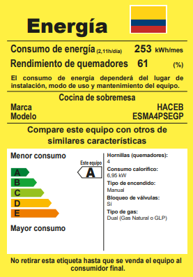 Estufa de mesa Avellana Haceb 4 puestos a Gas Propano Negro - EM AVELLANA-T-GP-NE