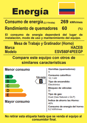 Estufa Orégano Haceb de 4 puestos 60 cm a Gas Propano Inox - ESTUFA OREGANO 60-VF GP INOX