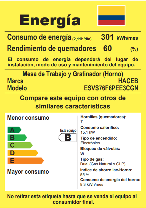 Estufa Orégano Haceb de 6 puestos 76 cm a Gas Natural Inox - ESTORG76-INOX