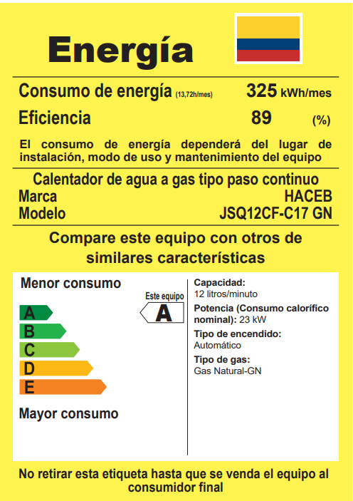Calentador Haceb Tiro Forzado 12 LTS - CP-BAMBU-12-LT-TF-GN