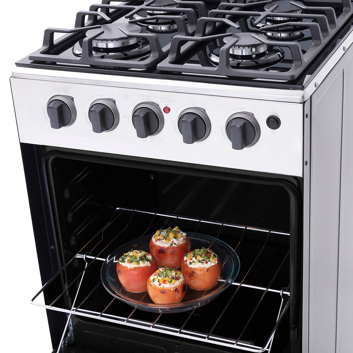 Estufa Romero Cristal de 4 puestos 50 cm a Gas Propano Inox - ESTUFA ROMERO CRISTAL 50 GP INOX - Logística Haceb