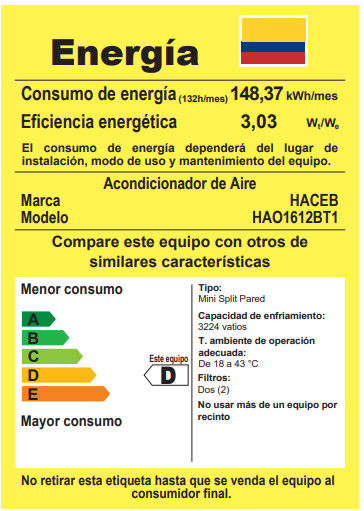 Aire Acondicionado On - Off Baru Haceb 12.000 BTU 110 v
