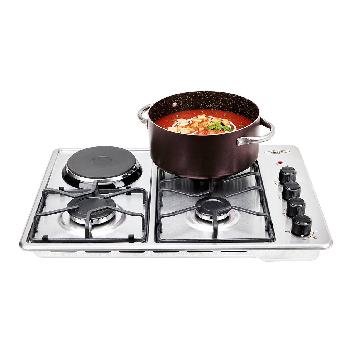 Estufa de Empotrar Haceb 3X1 de 3 puestos RB de 60 X 43 cm a Gas Natural Inox- CUB TO 60-43 INOX 3X1 RB GN 120V - Logística Haceb