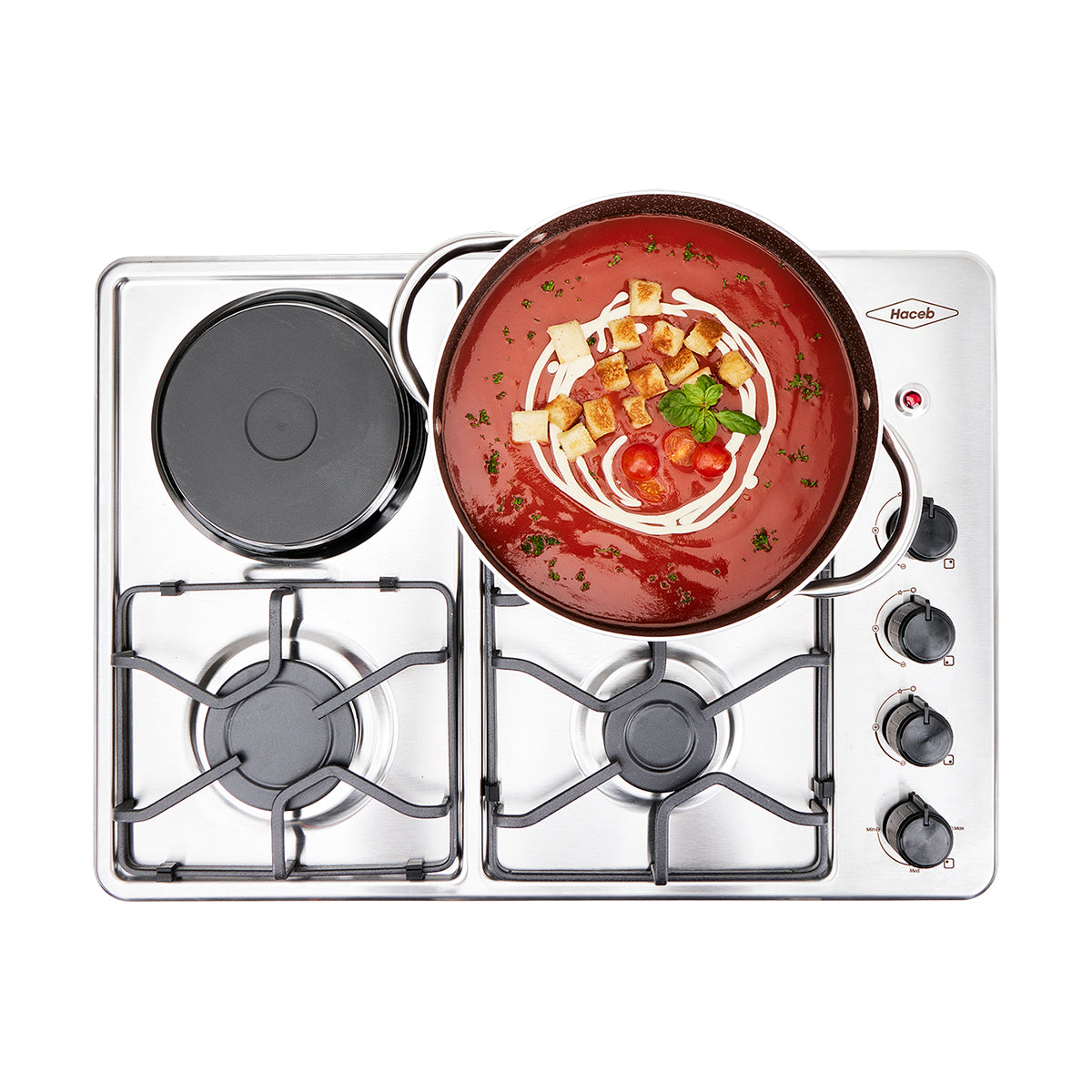 Estufa de Empotrar Haceb 3X1 de 3 puestos RB de 60 X 43 cm a Gas Natural Inox- CUB TO 60-43 INOX 3X1 RB GN 120V - Logística Haceb