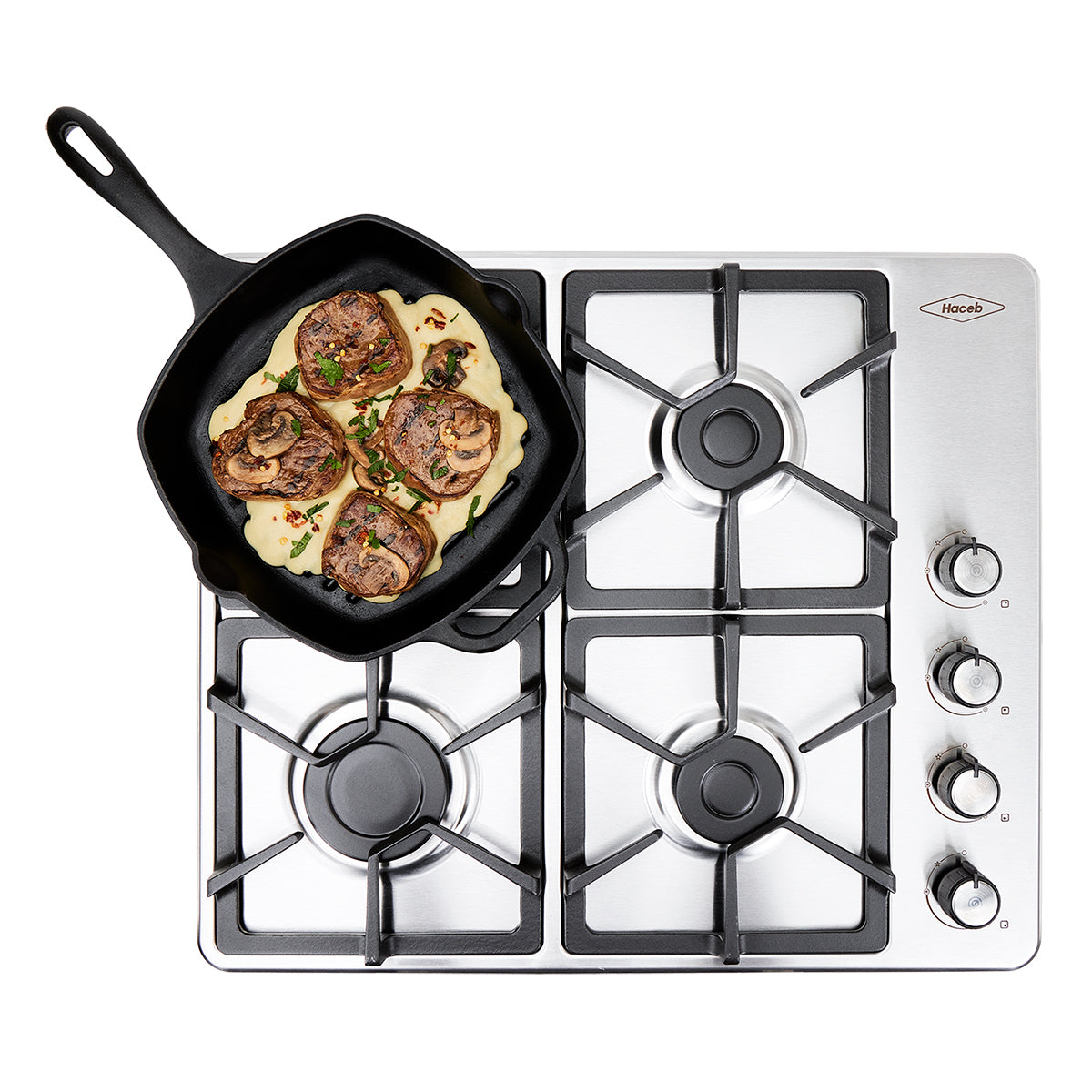 Estufa de Empotrar TA Haceb de 4 puestos en Hierro Fundido de 60X51 cm a Gas Propano Inox- CUB TA 60-51 INOX HF GP