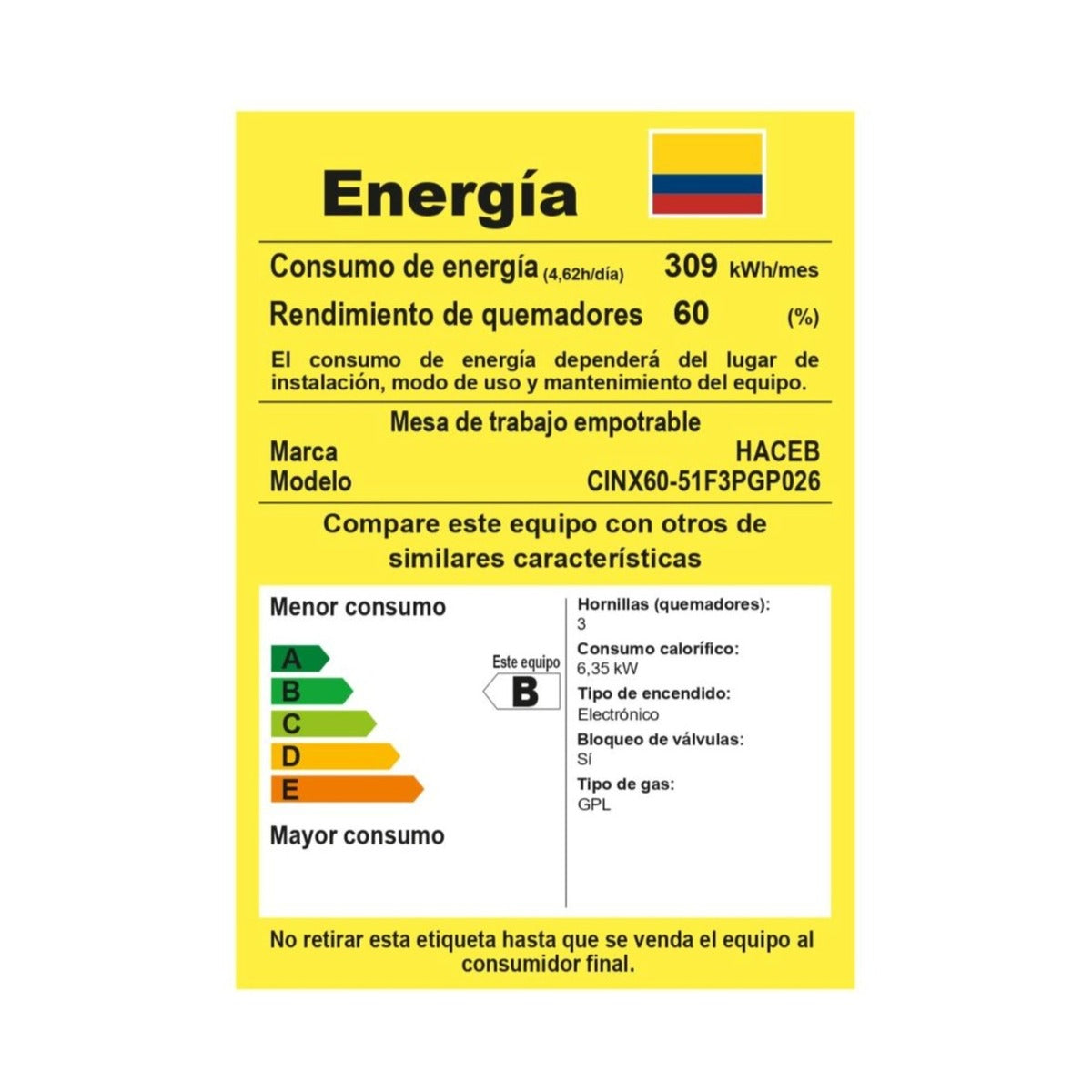 Estufa de Empotrar TA Haceb de 3 puestos 3X1 RB de 60-51CM a Gas Propano Inox - CUB TA 60-51 INOX 3X1 RB GP 120V - Logística Haceb