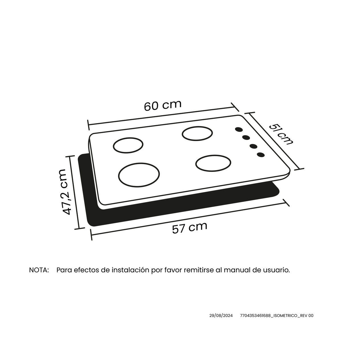 Estufa de Empotrar TA Haceb de 3 puestos 3X1 RB de 60-51CM a Gas Propano Inox - CUB TA 60-51 INOX 3X1 RB GP 120V - Logística Haceb
