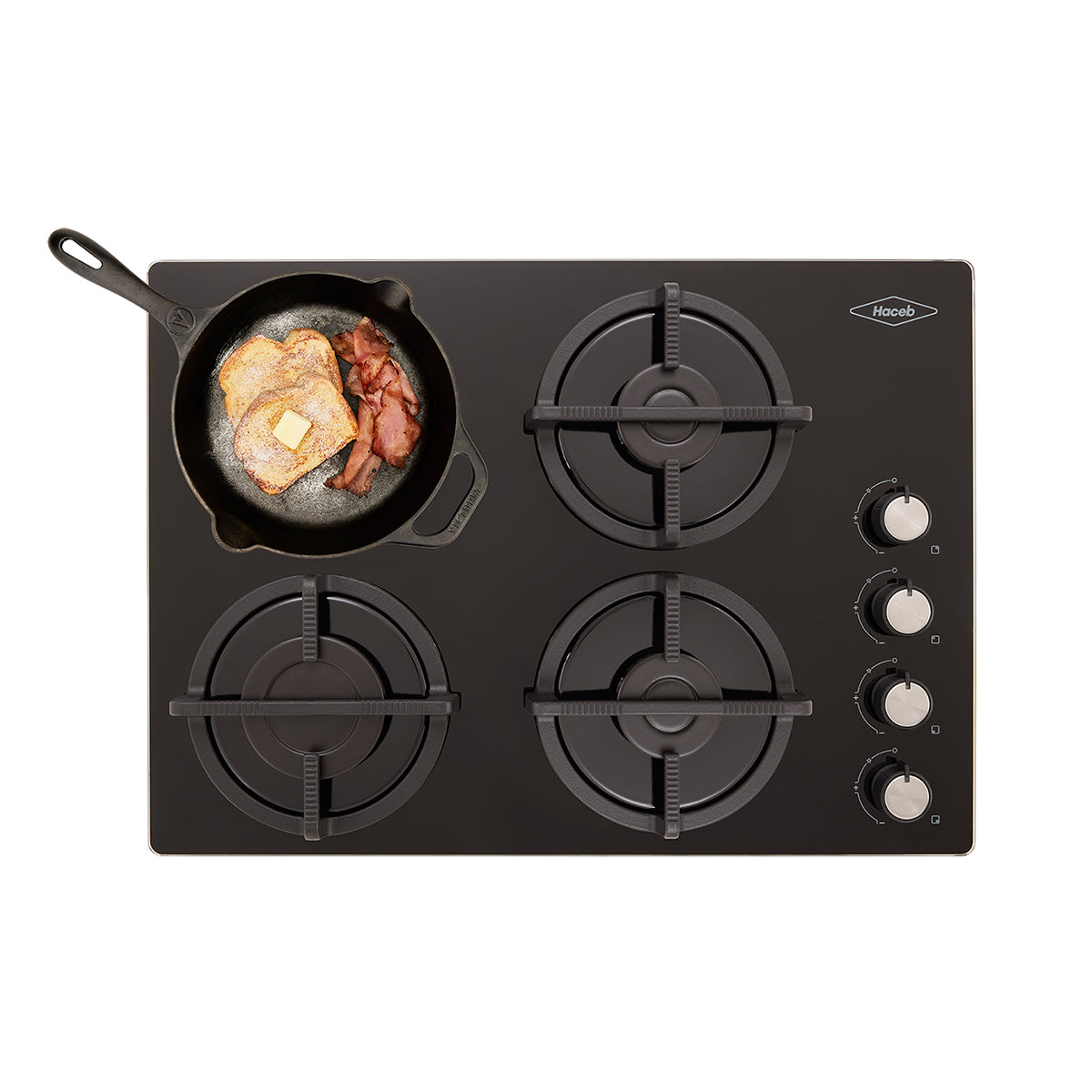 Estufa de Empotrar Cristal Haceb de 4 puestos de 60x43 cm a Gas Natural Negra - CUB TO 60-43 CRISTAL HF GN