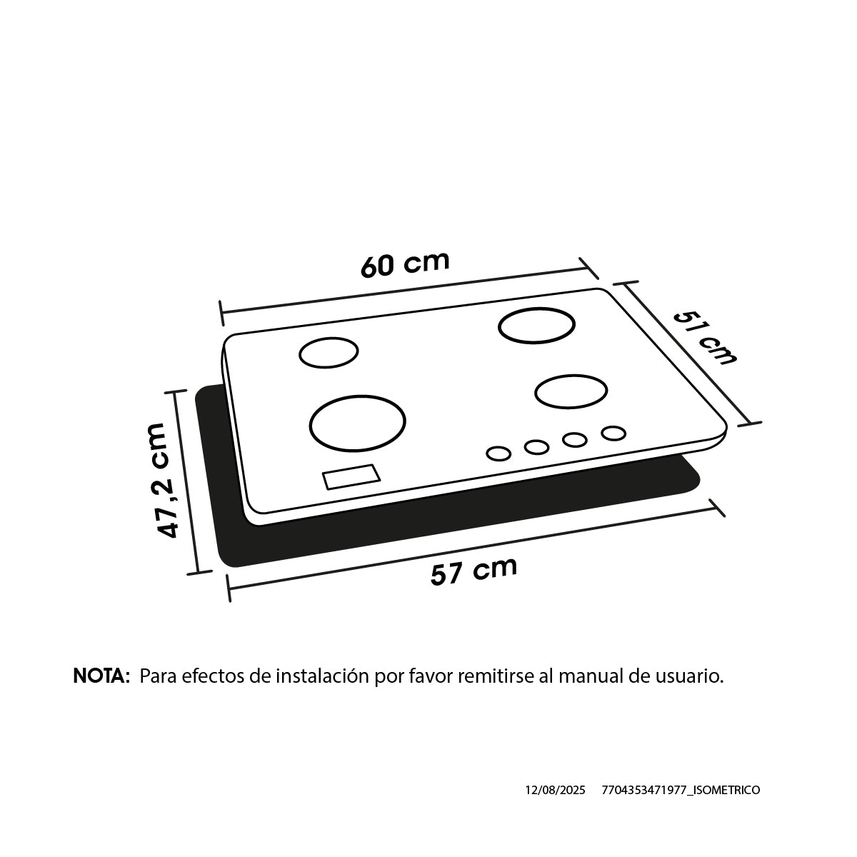 Estufa de Empotrar Cristal Haceb de 4 puestos de 60x51 cm a Gas Propano Negra - CUB TO 60-51 CRISTAL HF GP - Logística Haceb