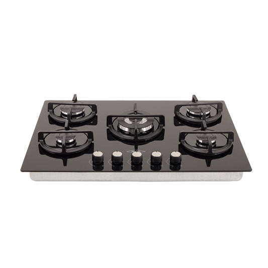 Estufa de Empotrar Cristal Haceb de 5 puestos con fogón triple corona de 76cm a Gas Natural Plata - CUB TO PLATA 76 CRISTAL HF 3C GN - Logística Haceb
