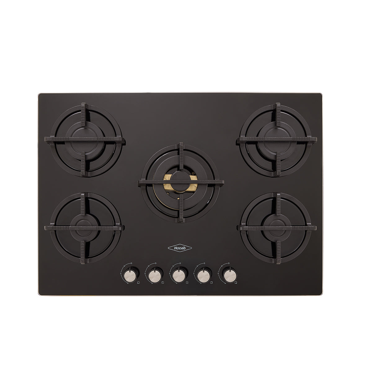 Estufa de Empotrar Cristal Haceb de 5 puestos con fogón triple corona color oro mate de 76cm a Gas Natural Negra - CUB TO ORO 76 CRISTAL HF 3C GN - Logística Haceb