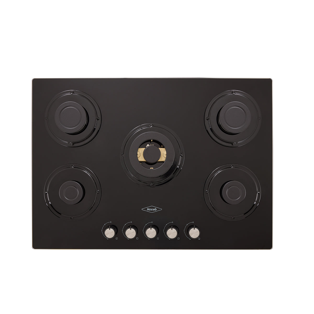 Estufa de Empotrar Cristal Haceb de 5 puestos con fogón triple corona color oro mate de 76cm a Gas Natural Negra - CUB TO ORO 76 CRISTAL HF 3C GN - Logística Haceb