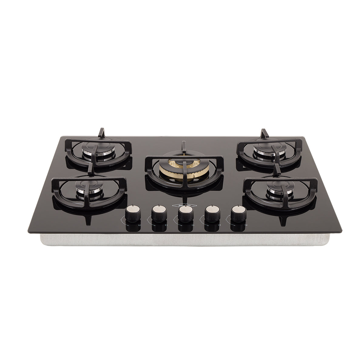 Estufa de Empotrar Cristal Haceb de 5 puestos con fogón triple corona color oro mate de 76cm a Gas Natural Negra - CUB TO ORO 76 CRISTAL HF 3C GN - Logística Haceb
