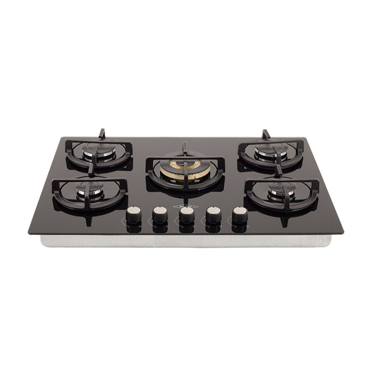 Estufa de Empotrar Cristal Haceb de 5 puestos con fogón triple corona color oro mate de 76cm a Gas Natural Negra - CUB TO ORO 76 CRISTAL HF 3C GN - Logística Haceb