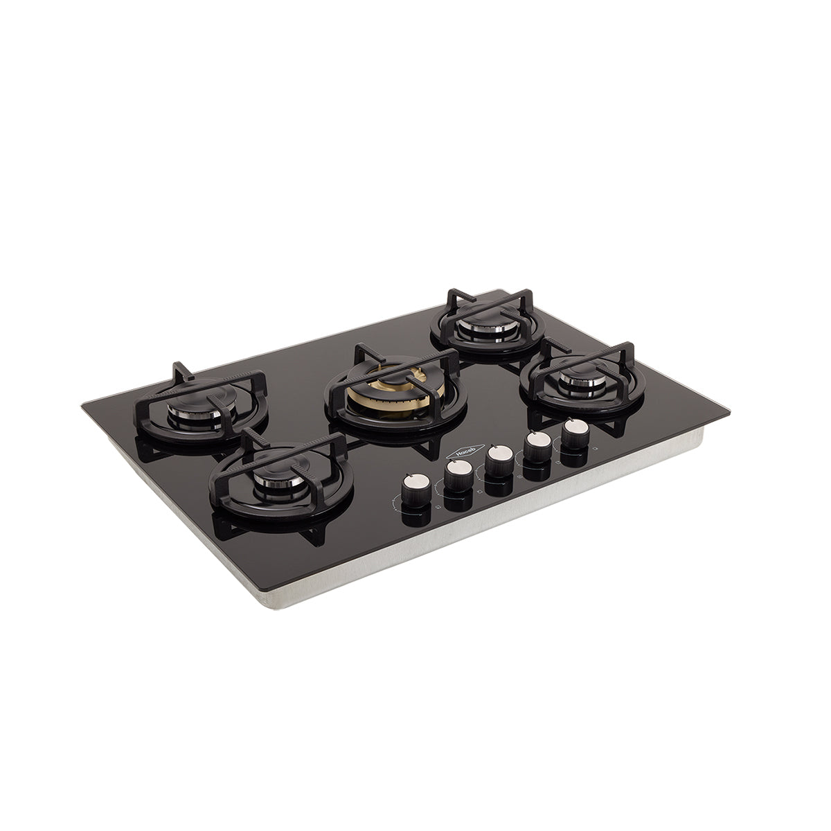 Estufa de Empotrar Cristal Haceb de 5 puestos con fogón triple corona color oro mate de 76cm a Gas Natural Negra - CUB TO ORO 76 CRISTAL HF 3C GN - Logística Haceb