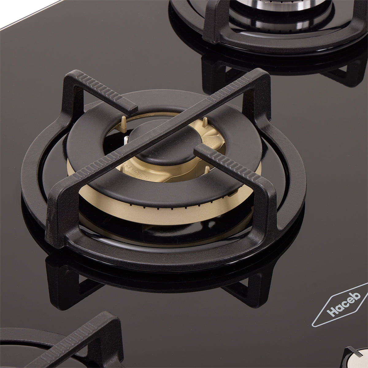 Estufa de Empotrar Cristal Haceb de 5 puestos con fogón triple corona color oro mate de 76cm a Gas Natural Negra - CUB TO ORO 76 CRISTAL HF 3C GN - Logística Haceb