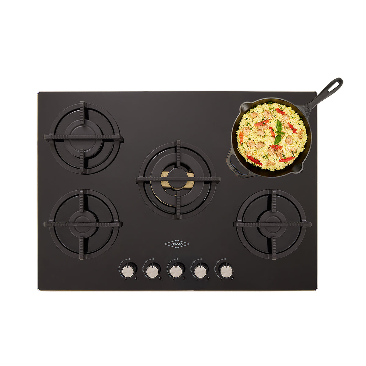Estufa de Empotrar Cristal Haceb de 5 puestos con fogón triple corona color oro mate de 76cm a Gas Natural Negra - CUB TO ORO 76 CRISTAL HF 3C GN - Logística Haceb