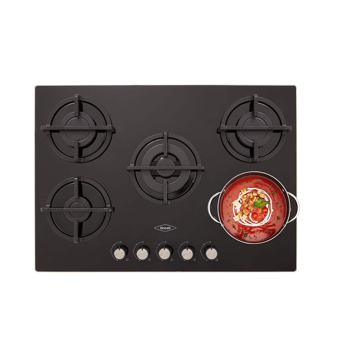 Estufa de Empotrar Cristal Haceb de 5 puestos con fogón triple corona color negro de 76cm a Gas Natural Negro - CUB TO NEGRO 76 CRISTAL HF 3C GN - Logística Haceb