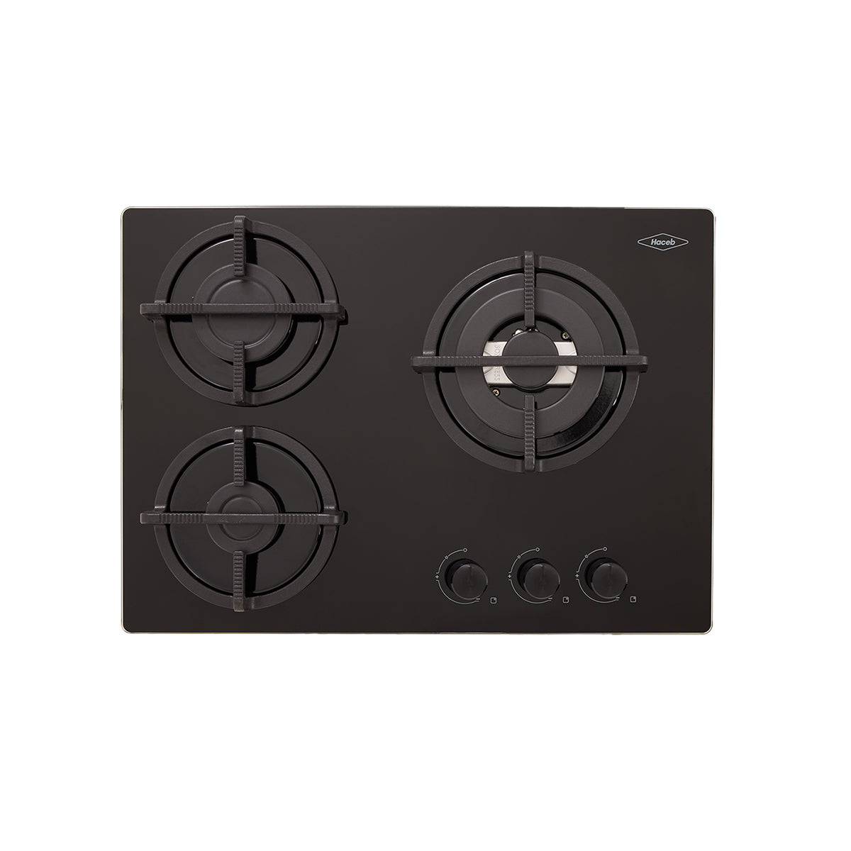 Estufa de Empotrar Cristal Haceb con fogón triple corona color plata de 3 puestos - 60x43 cm a Gas Natural Negra - CUB TO PLATA 3C 60-43 CRISTAL HF 3Q GN - Logística Haceb