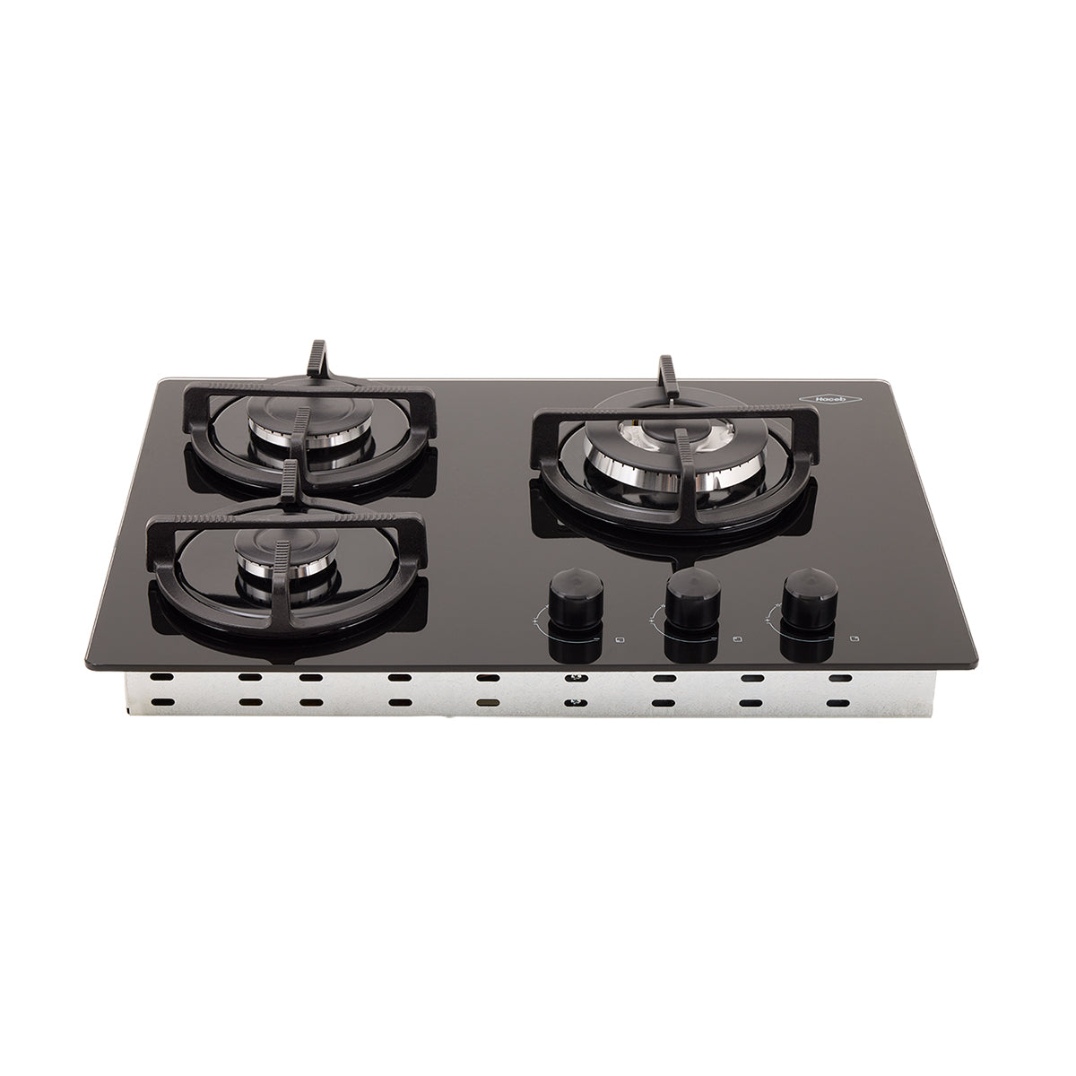 Estufa de Empotrar Cristal Haceb con fogón triple corona color plata de 3 puestos - 60x43 cm a Gas Natural Negra - CUB TO PLATA 3C 60-43 CRISTAL HF 3Q GN - Logística Haceb