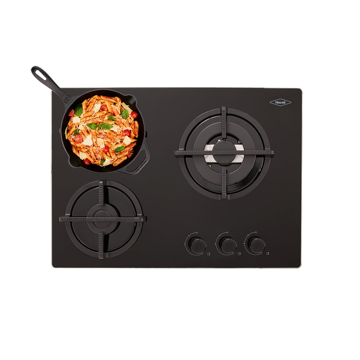 Estufa de Empotrar Cristal Haceb con fogón triple corona color plata de 3 puestos - 60x43 cm a Gas Natural Negra - CUB TO PLATA 3C 60-43 CRISTAL HF 3Q GN - Logística Haceb