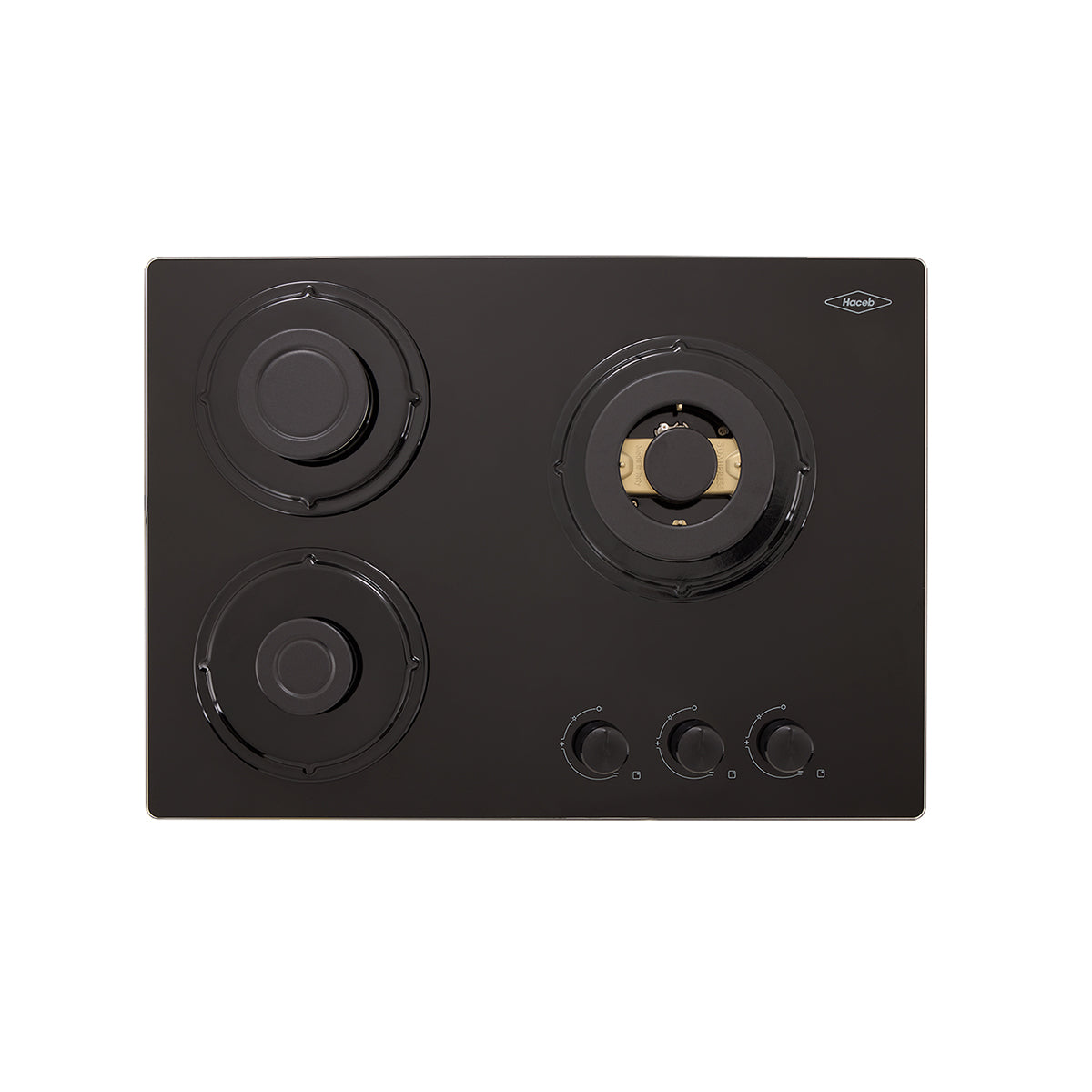 Estufa de Empotrar Cristal Haceb con fogón triple corona color oro mate de 3 puestos - 60x43 cm a Gas Natural Negra - CUB TO ORO 3C 60-43 CRISTAL HF 3Q GN - Logística Haceb