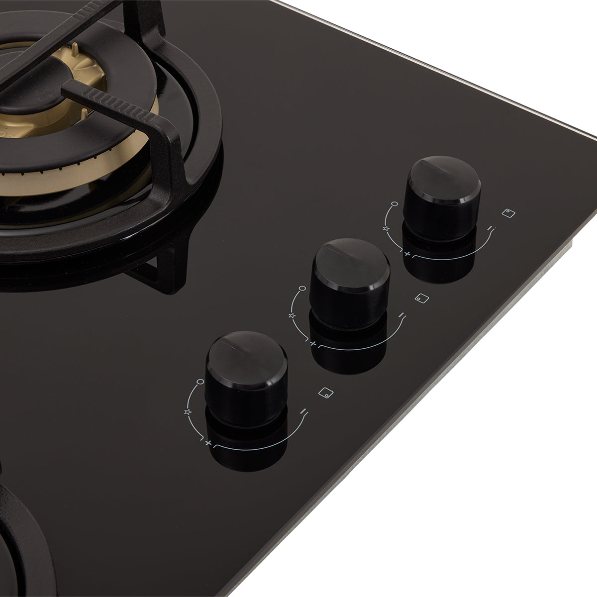 Estufa de Empotrar Cristal Haceb con fogón triple corona color oro mate de 3 puestos - 60x43 cm a Gas Natural Negra - CUB TO ORO 3C 60-43 CRISTAL HF 3Q GN - Logística Haceb