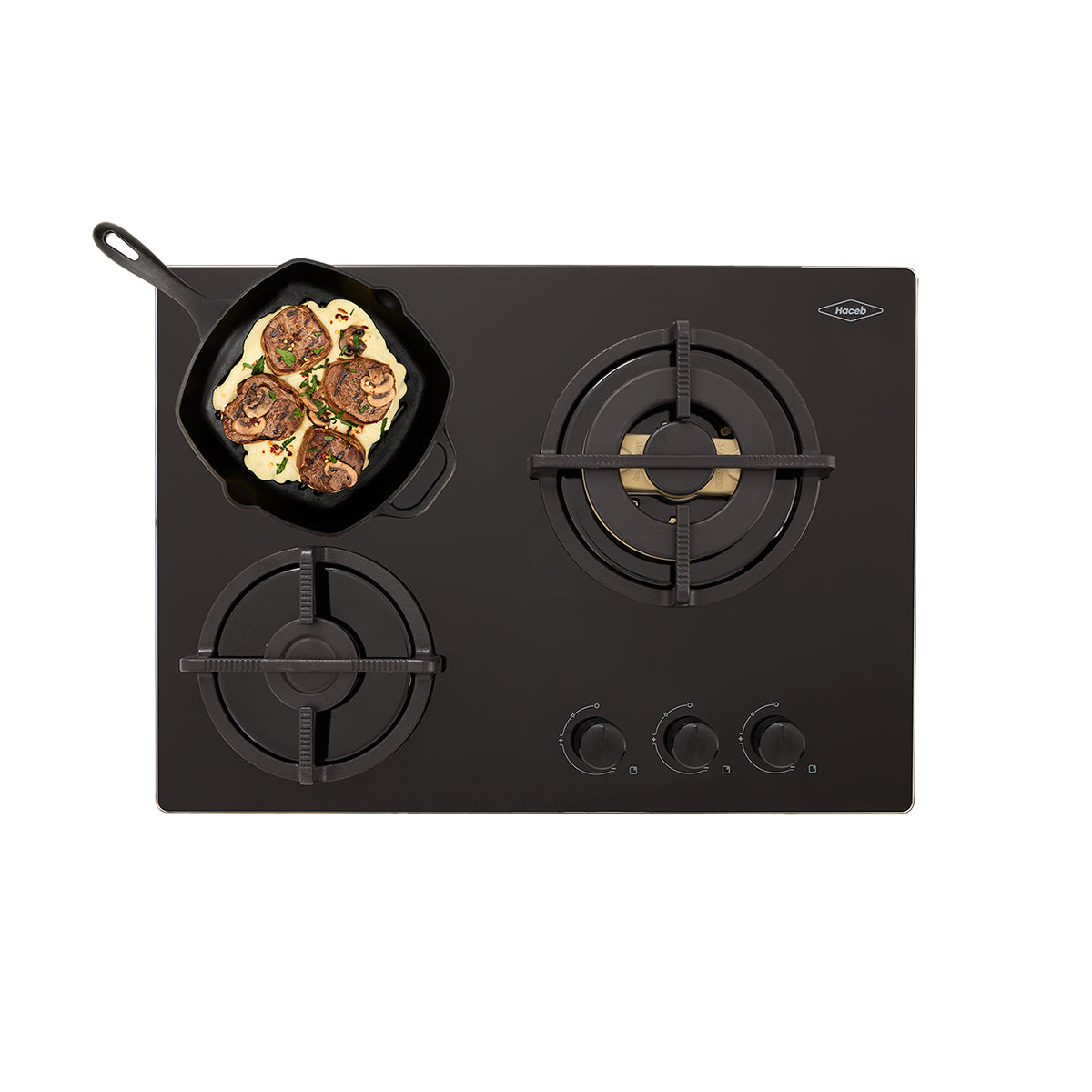 Estufa de Empotrar Cristal Haceb con fogón triple corona color oro mate de 3 puestos - 60x43 cm a Gas Natural Negra - CUB TO ORO 3C 60-43 CRISTAL HF 3Q GN - Logística Haceb